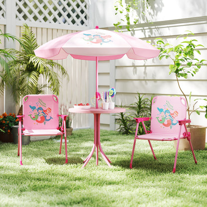 4 Pieces Kids Picnic Set Toddler Outdoor Activity Table with 2 Folding Chairs-Pink