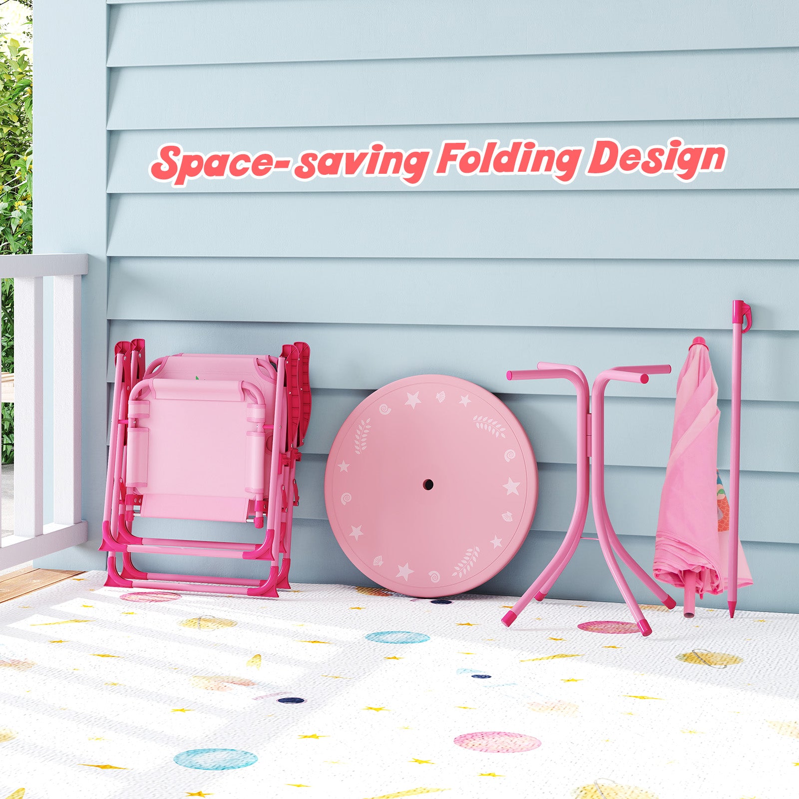 4 Pieces Kids Picnic Set Toddler Outdoor Activity Table with 2 Folding Chairs-Pink