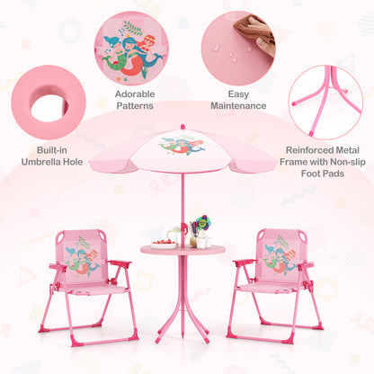 4 Pieces Kids Picnic Set Toddler Outdoor Activity Table with 2 Folding Chairs-Pink