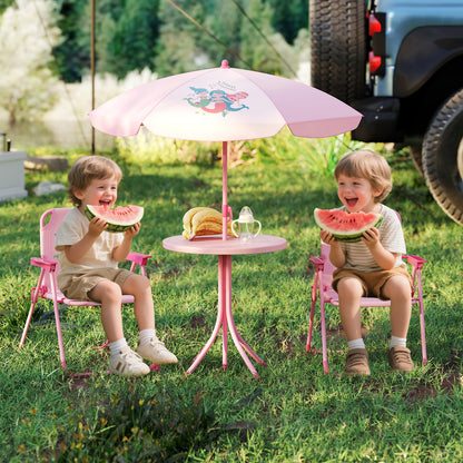 4 Pieces Kids Picnic Set Toddler Outdoor Activity Table with 2 Folding Chairs-Pink