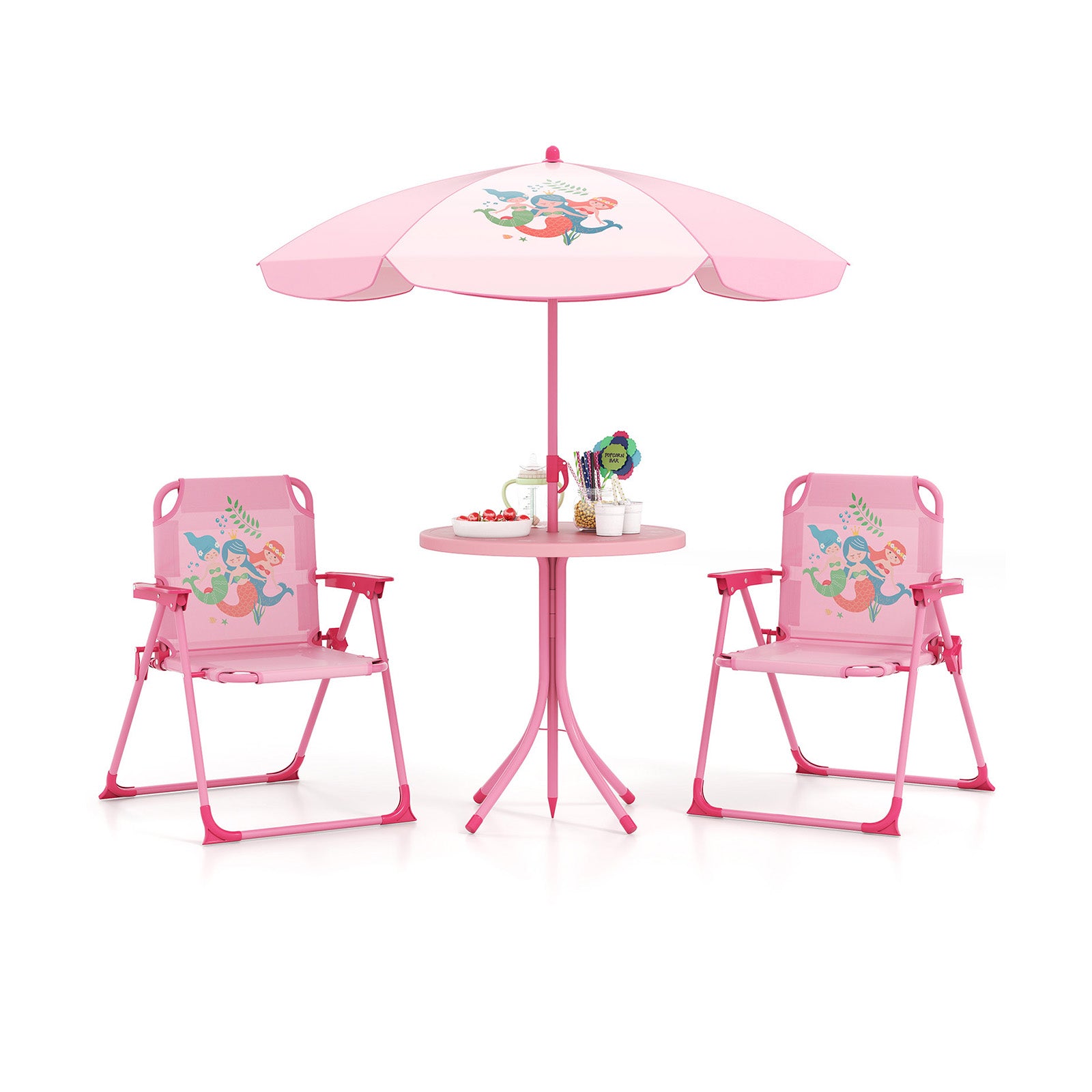 4 Pieces Kids Picnic Set Toddler Outdoor Activity Table with 2 Folding Chairs-Pink