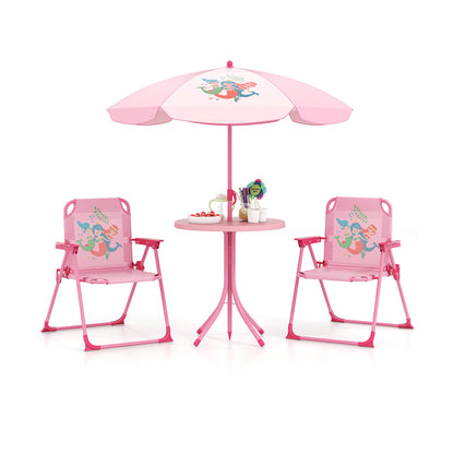 4 Pieces Kids Picnic Set Toddler Outdoor Activity Table with 2 Folding Chairs-Pink