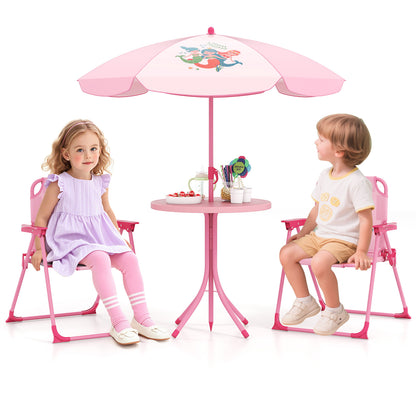 4 Pieces Kids Picnic Set Toddler Outdoor Activity Table with 2 Folding Chairs-Pink