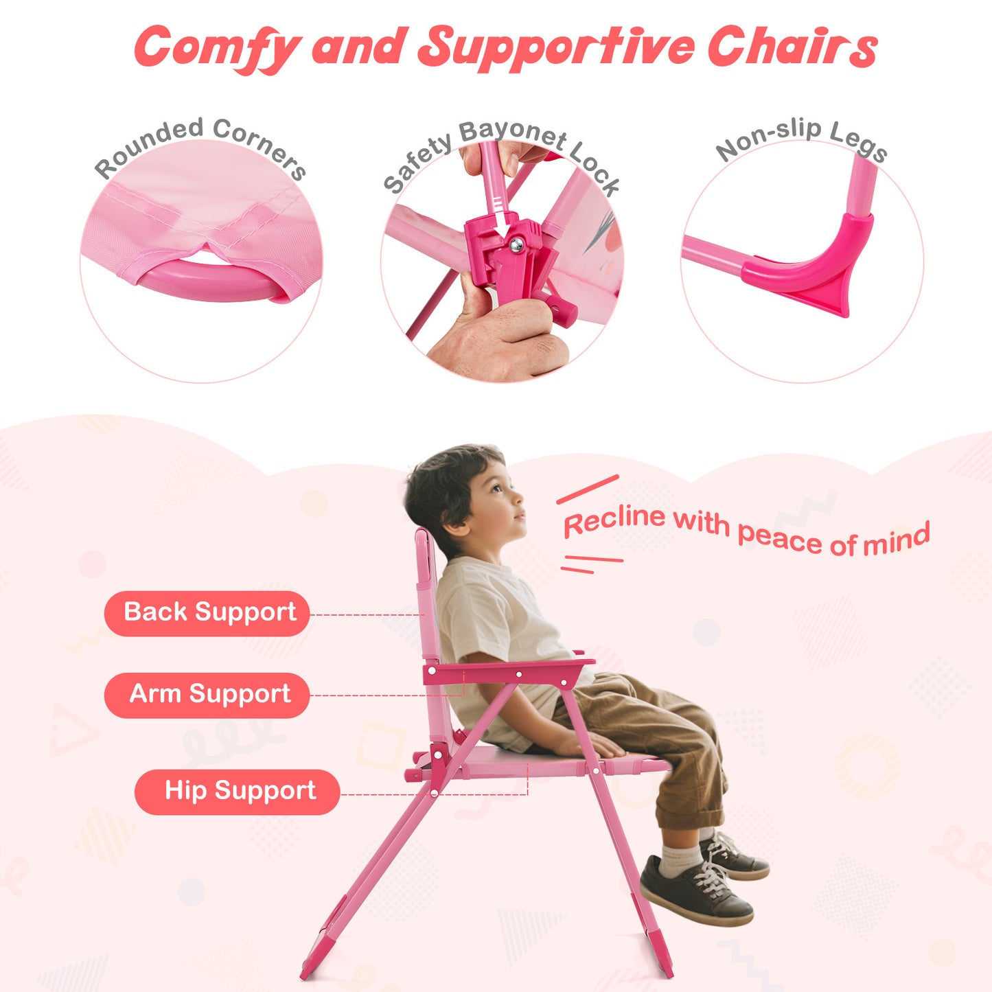 4 Pieces Kids Picnic Set Toddler Outdoor Activity Table with 2 Folding Chairs-Pink