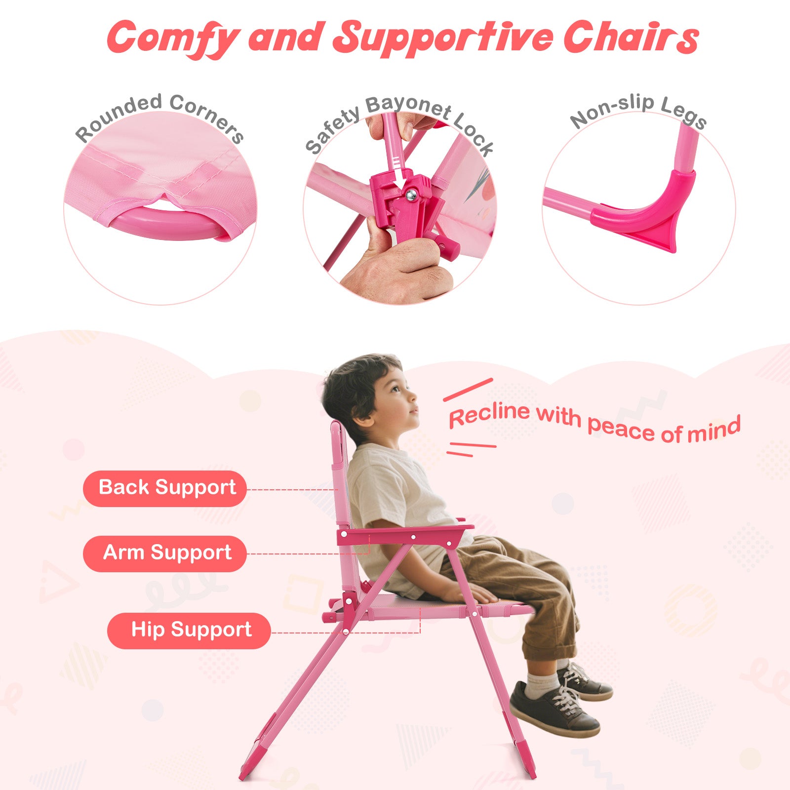 4 Pieces Kids Picnic Set Toddler Outdoor Activity Table with 2 Folding Chairs-Pink
