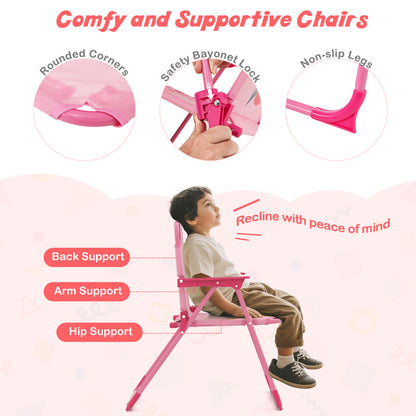 4 Pieces Kids Picnic Set Toddler Outdoor Activity Table with 2 Folding Chairs-Pink