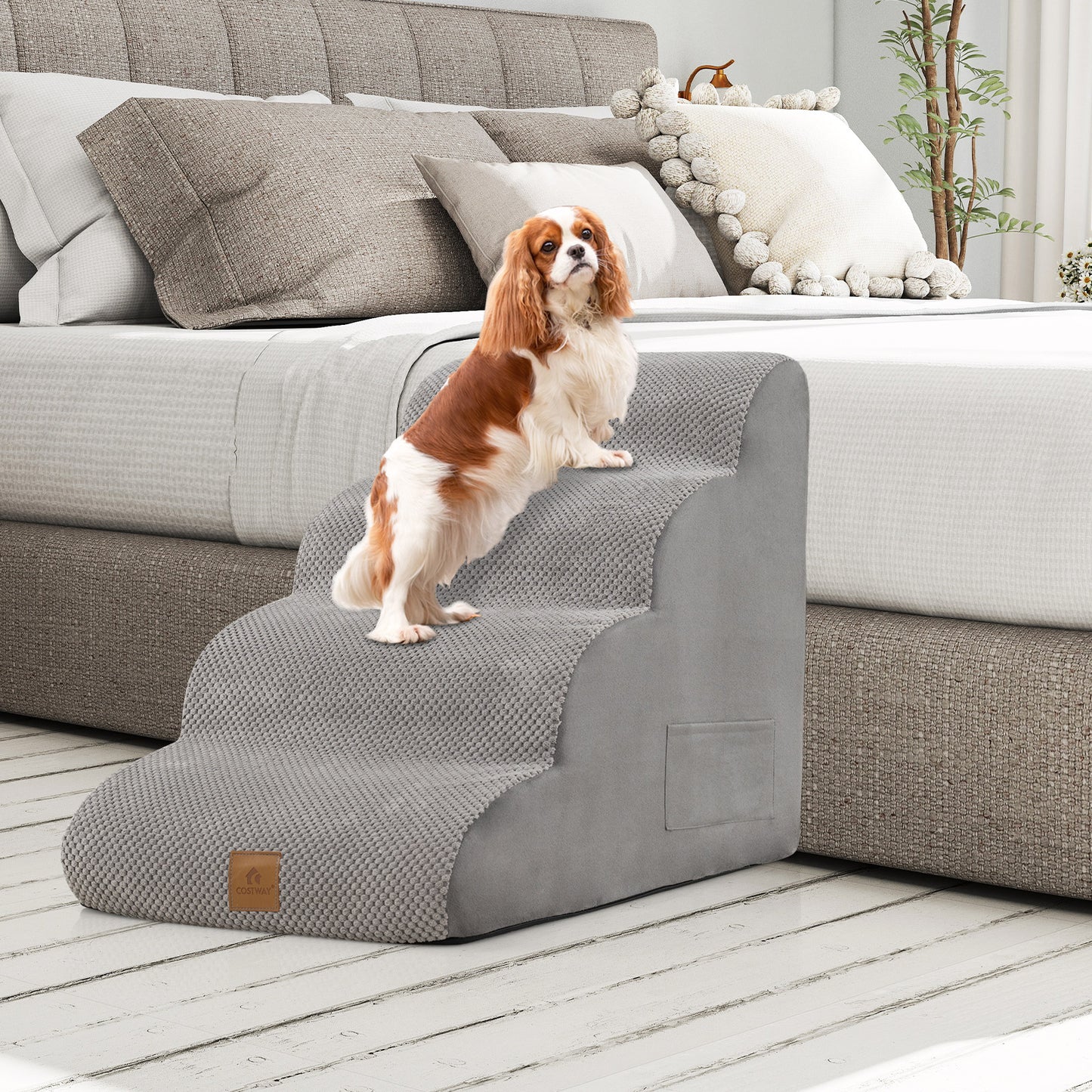 4-Tier Foam Dog Ramp with Washable Zippered Cover