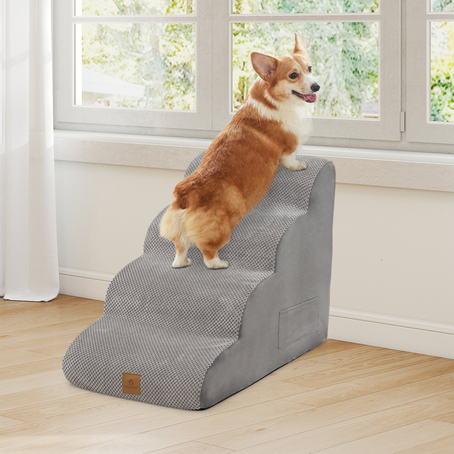 4-Tier Foam Dog Ramp with Washable Zippered Cover