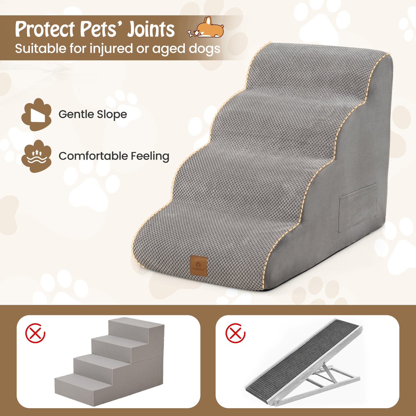 4-Tier Foam Dog Ramp with Washable Zippered Cover