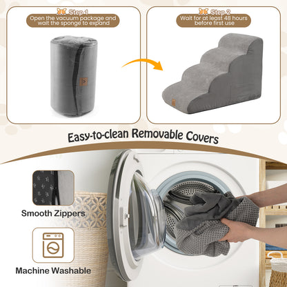 4-Tier Foam Dog Ramp with Washable Zippered Cover