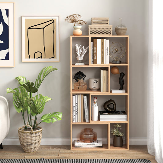 4-Tier Geometric Bookshelf with 8-Cube Storage Organizer-Natural