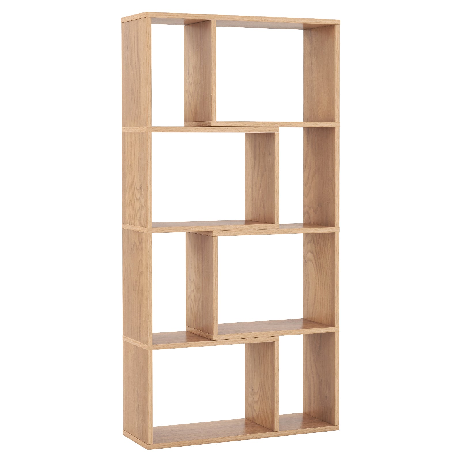 4-Tier Geometric Bookshelf with 8-Cube Storage Organizer-Natural