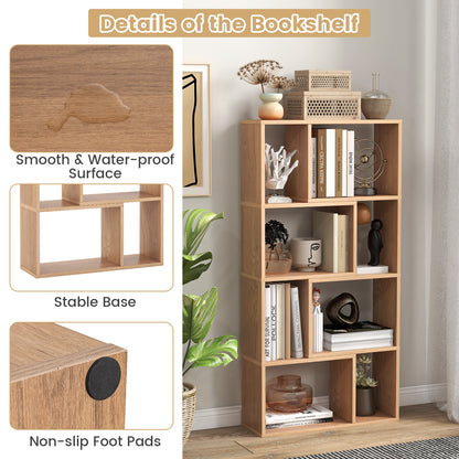 4-Tier Geometric Bookshelf with 8-Cube Storage Organizer-Natural
