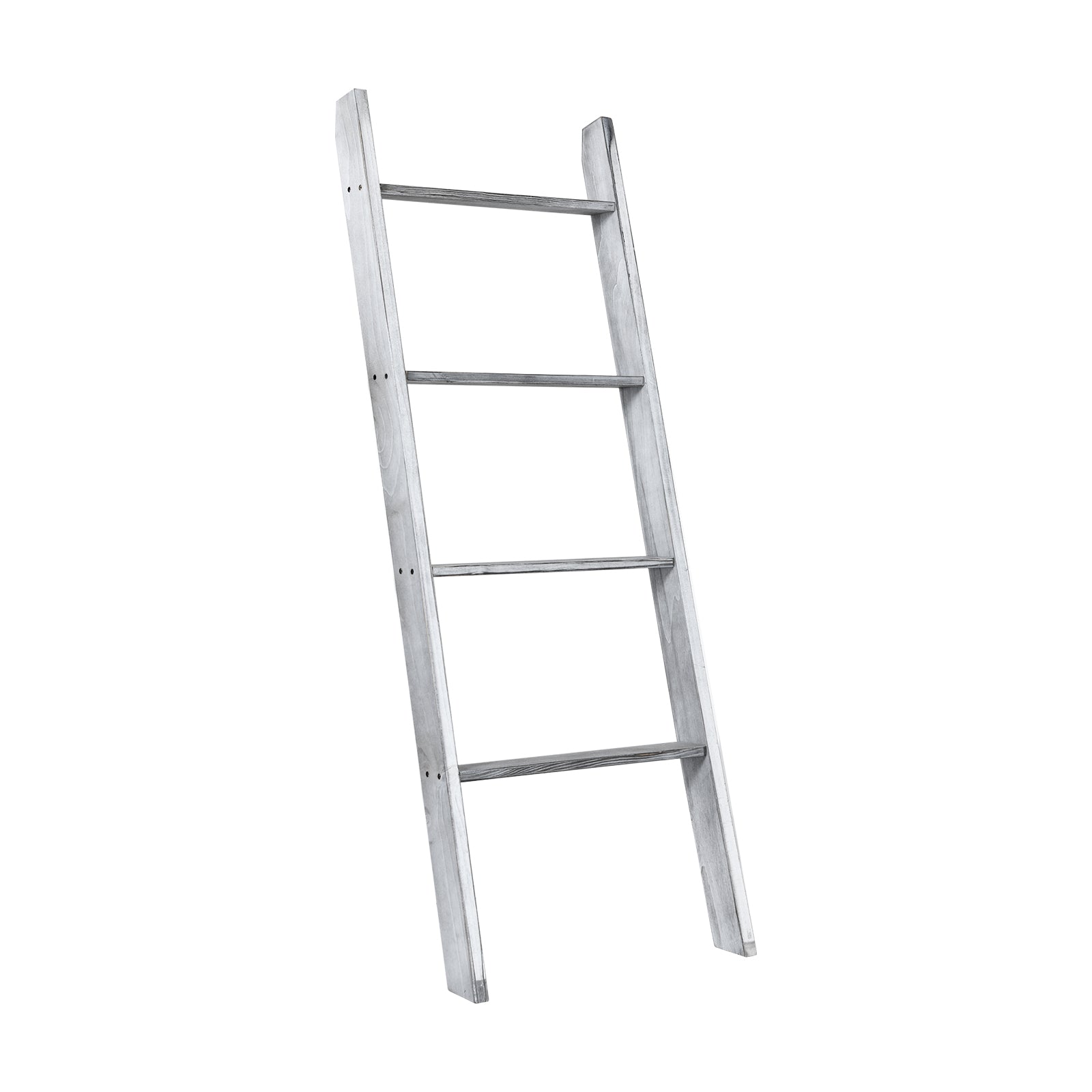 4-Tier Wooden Wall Leaning Ladder Shelf for Bathroom Living Room-Grey