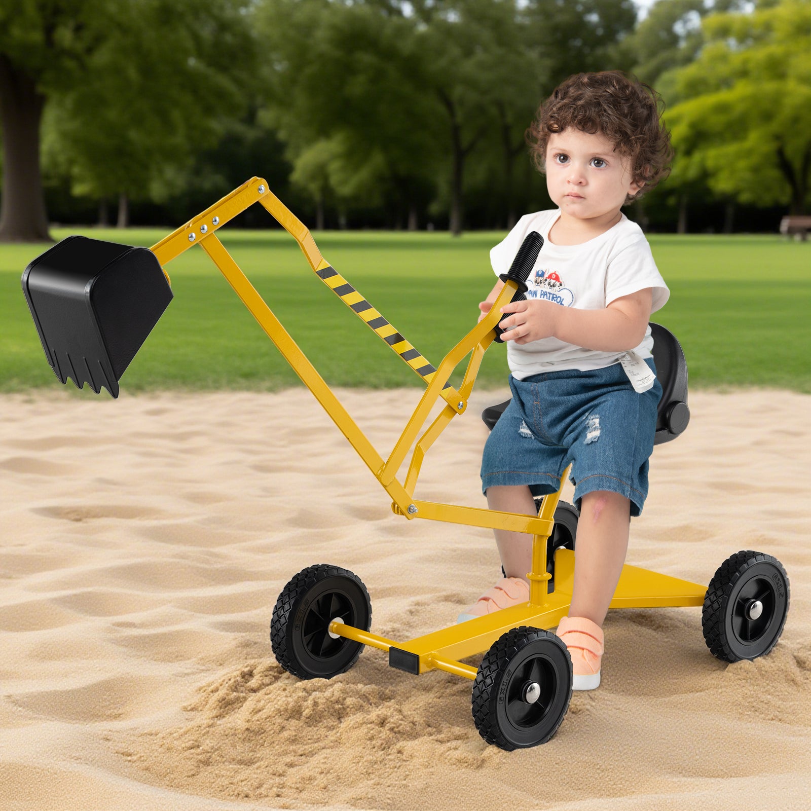 4 Wheels Construction Excavator with Ergonomic Backrest for Ages 3+-Yellow
