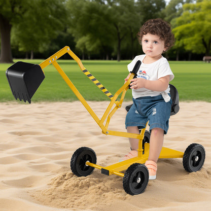 4 Wheels Construction Excavator with Ergonomic Backrest for Ages 3+-Yellow