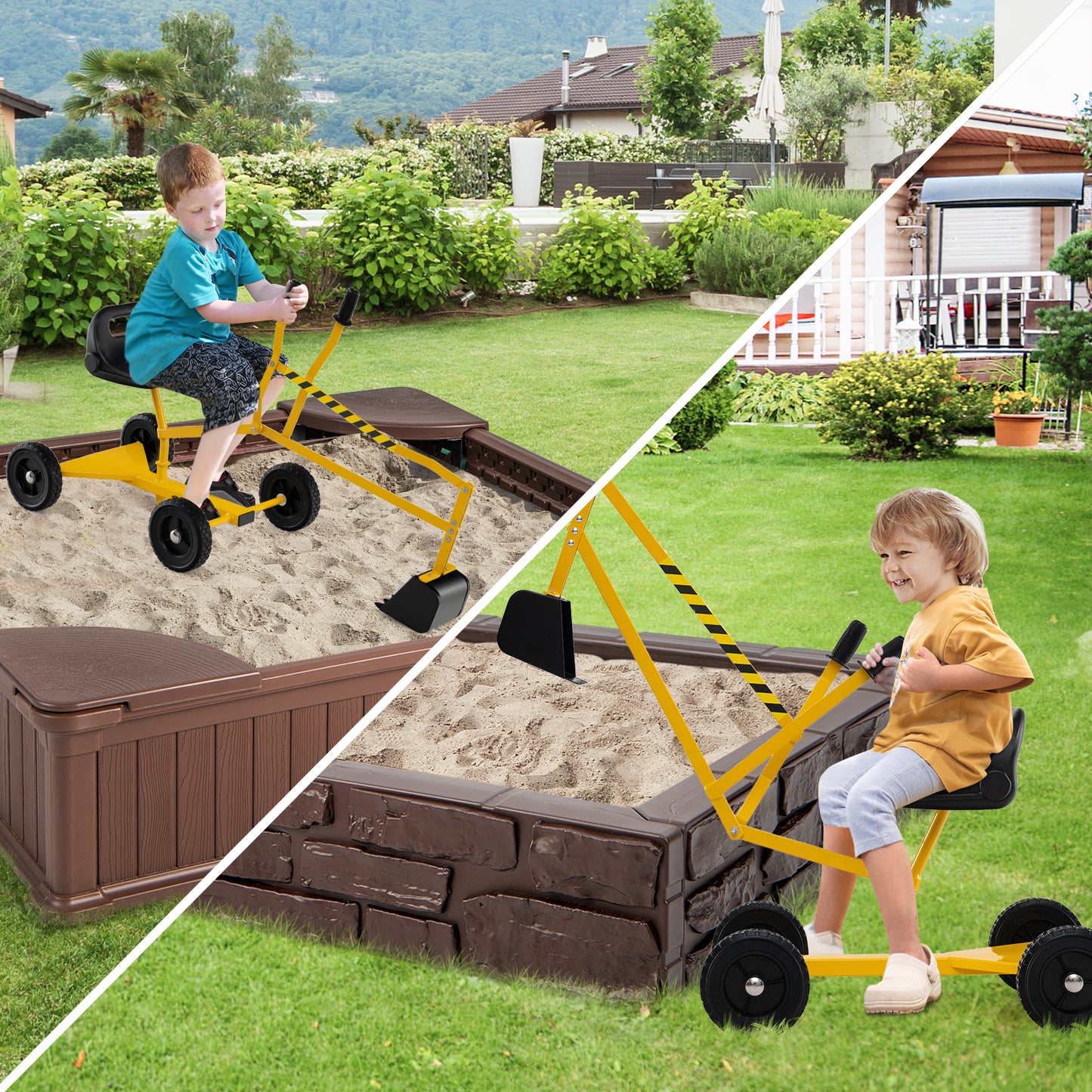 4 Wheels Construction Excavator with Ergonomic Backrest for Ages 3+-Yellow