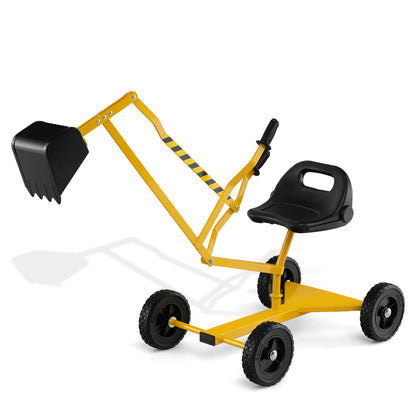 4 Wheels Construction Excavator with Ergonomic Backrest for Ages 3+-Yellow