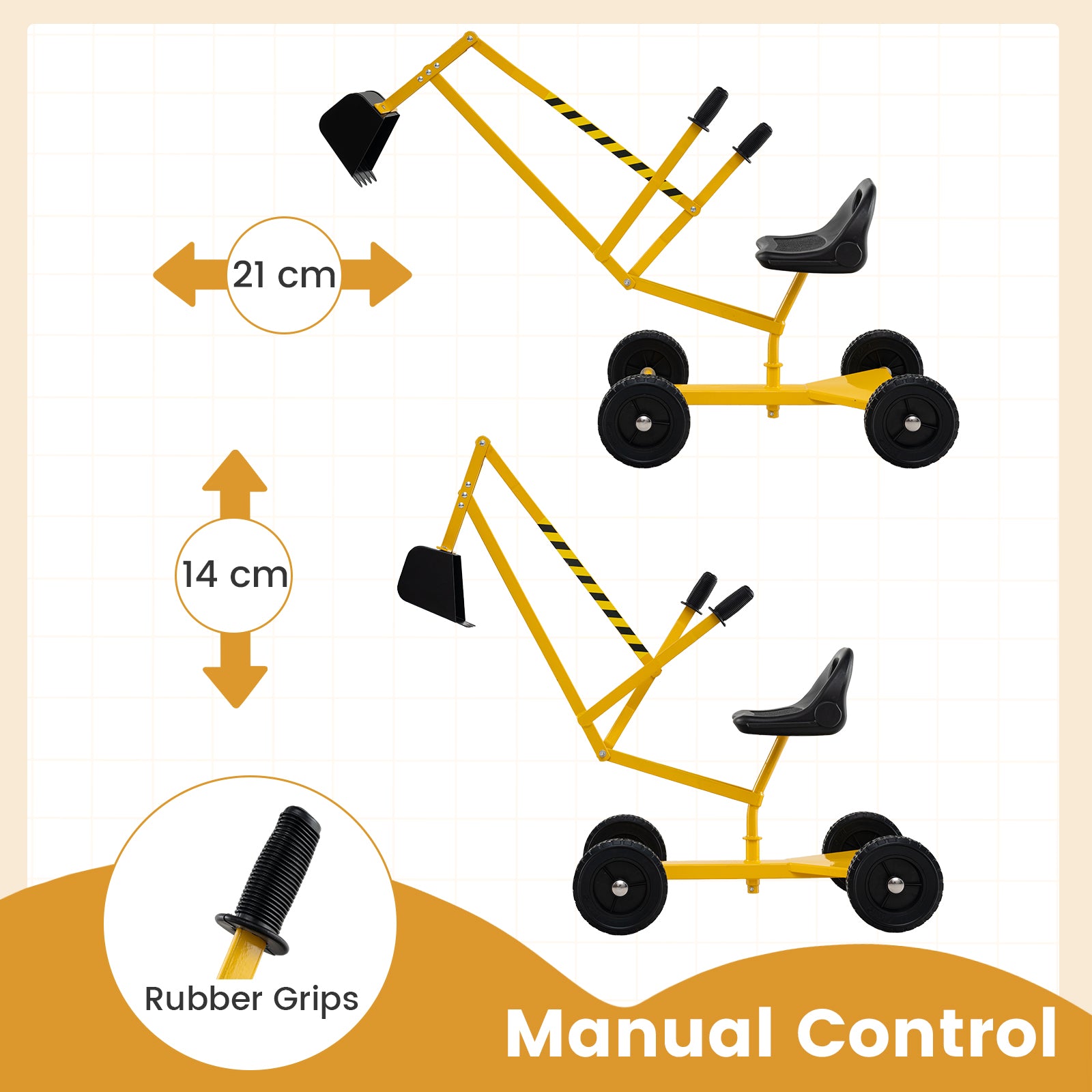 4 Wheels Construction Excavator with Ergonomic Backrest for Ages 3+-Yellow