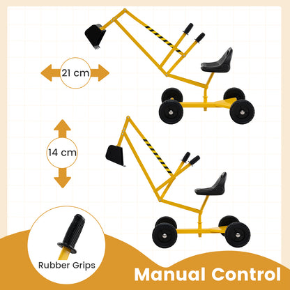 4 Wheels Construction Excavator with Ergonomic Backrest for Ages 3+-Yellow