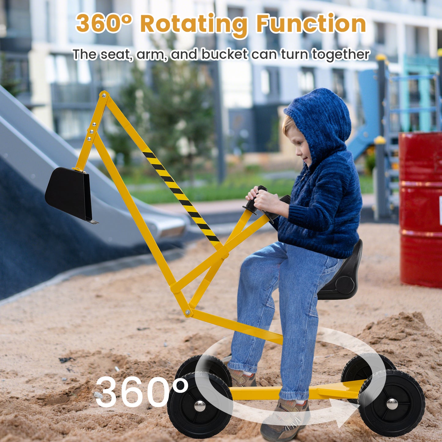 4 Wheels Construction Excavator with Ergonomic Backrest for Ages 3+-Yellow
