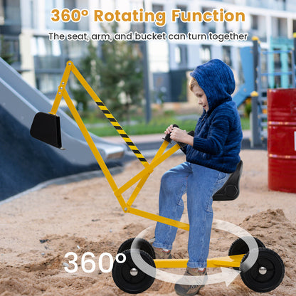 4 Wheels Construction Excavator with Ergonomic Backrest for Ages 3+-Yellow