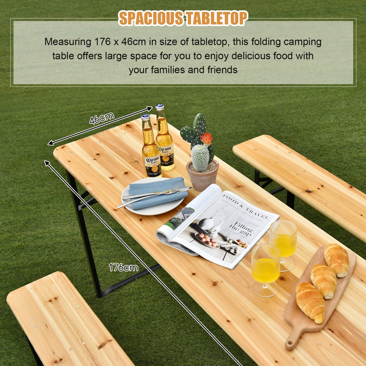 3 Pieces Outdoor Folding Picnic Table Bench Set