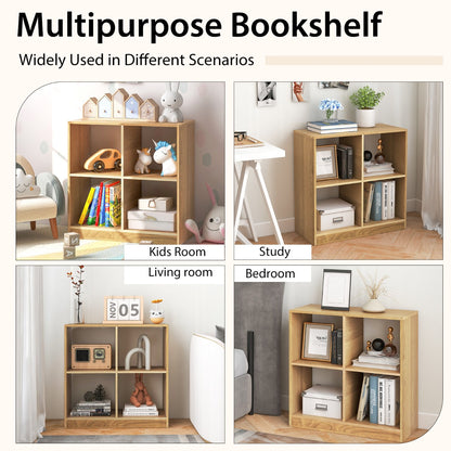 Costway 4-Cube Bookcase Storage Organizer with 2 Anti-Tipping Kits for Office-Natural