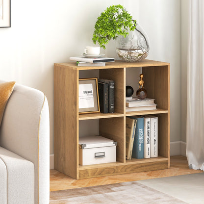 Costway 4-Cube Bookcase Storage Organizer with 2 Anti-Tipping Kits for Office-Natural
