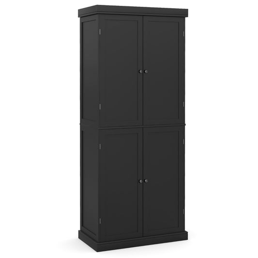4 Door Kitchen Pantry with 6-Tier Shelves for Dining Room-Black