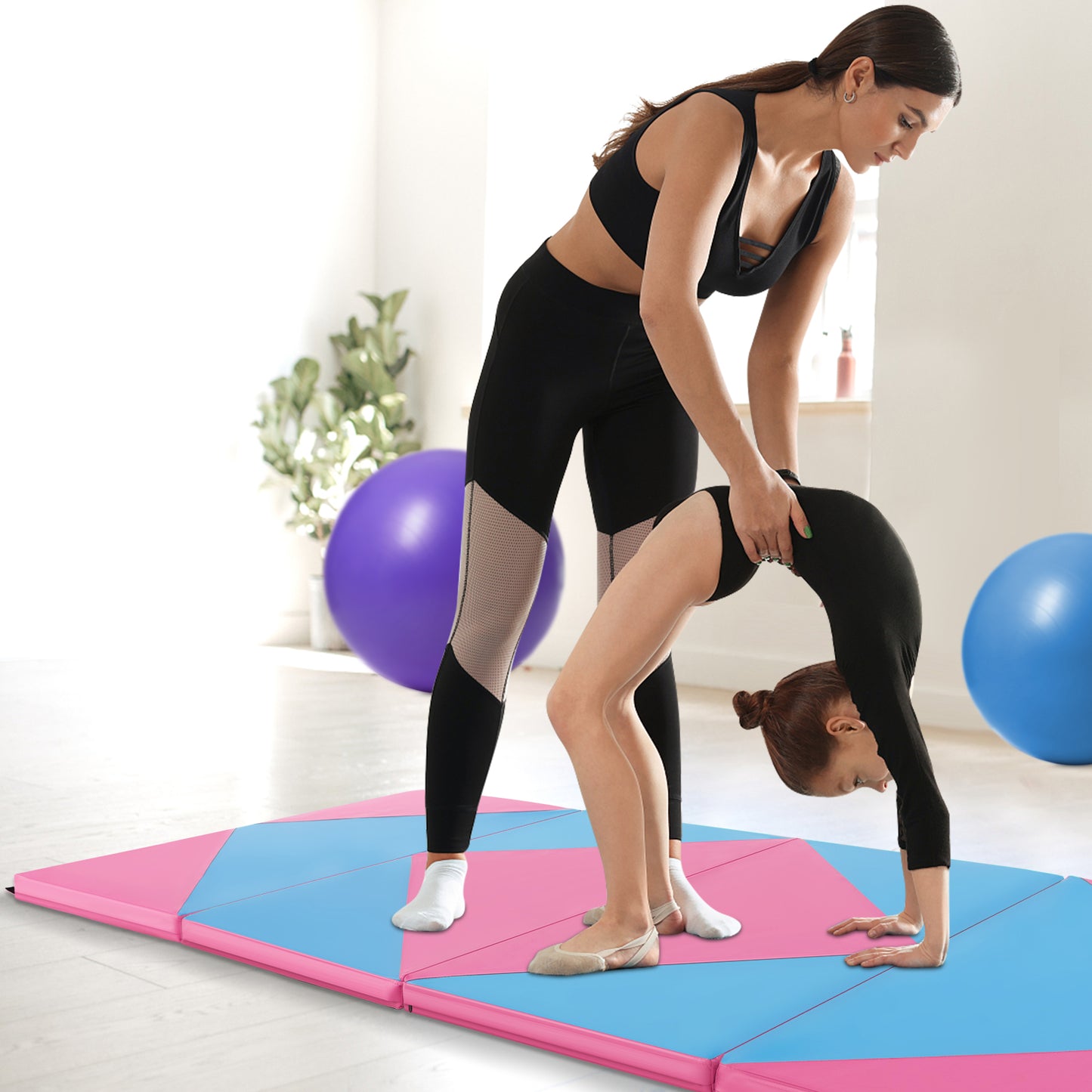 240 x 117 x 5 cm Gymnastics 4-fold Tumbling Exercise Mat for Home Gym Fitness-Blue
