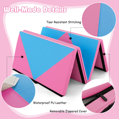 240 x 117 x 5 cm Gymnastics 4-fold Tumbling Exercise Mat for Home Gym Fitness-Blue