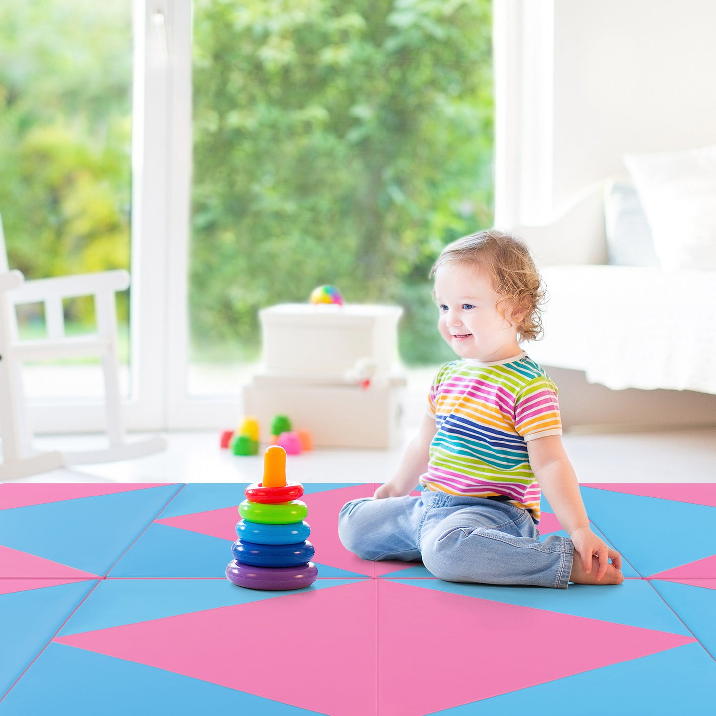 240 x 117 x 5 cm Gymnastics 4-fold Tumbling Exercise Mat for Home Gym Fitness-Blue