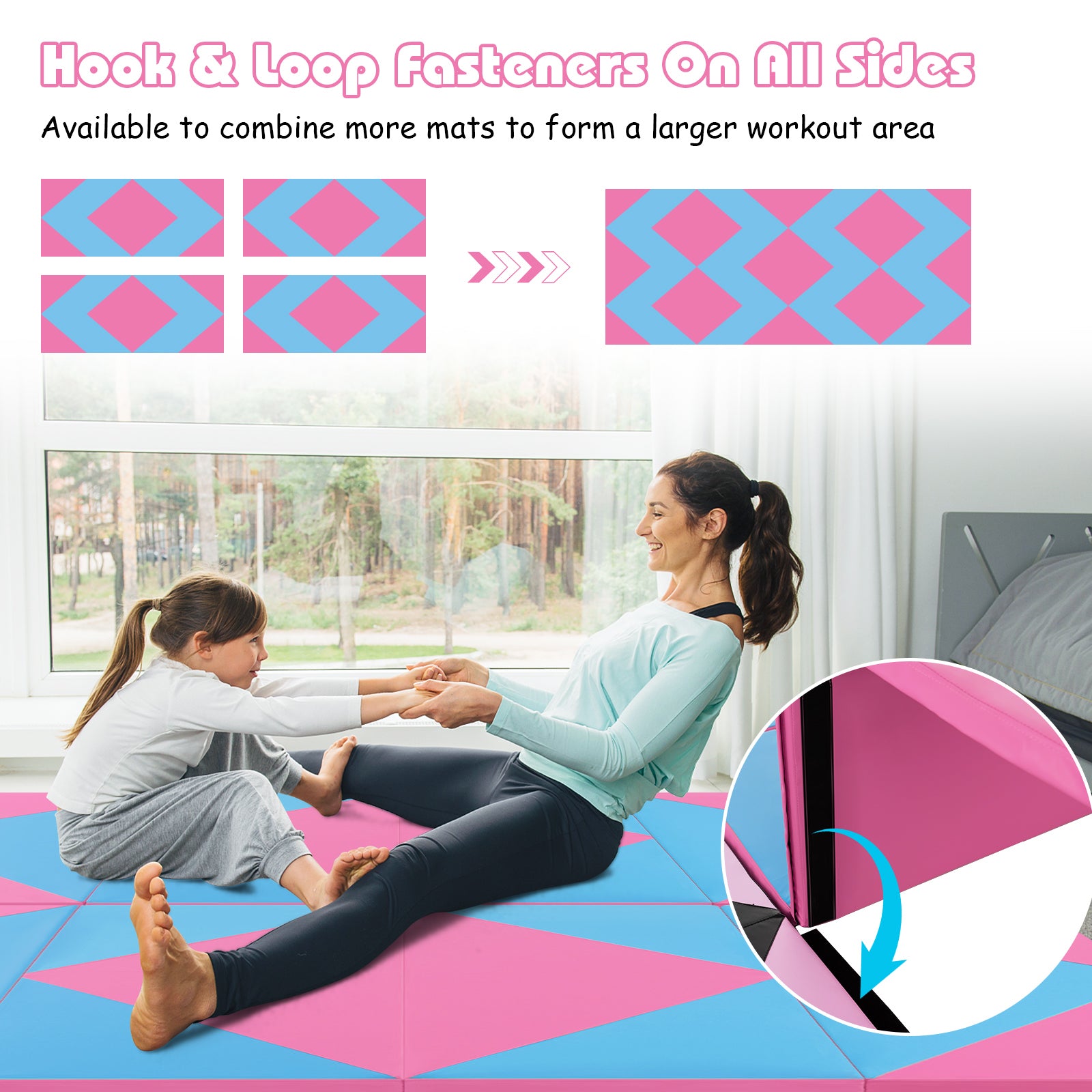 240 x 117 x 5 cm Gymnastics 4-fold Tumbling Exercise Mat for Home Gym Fitness-Blue