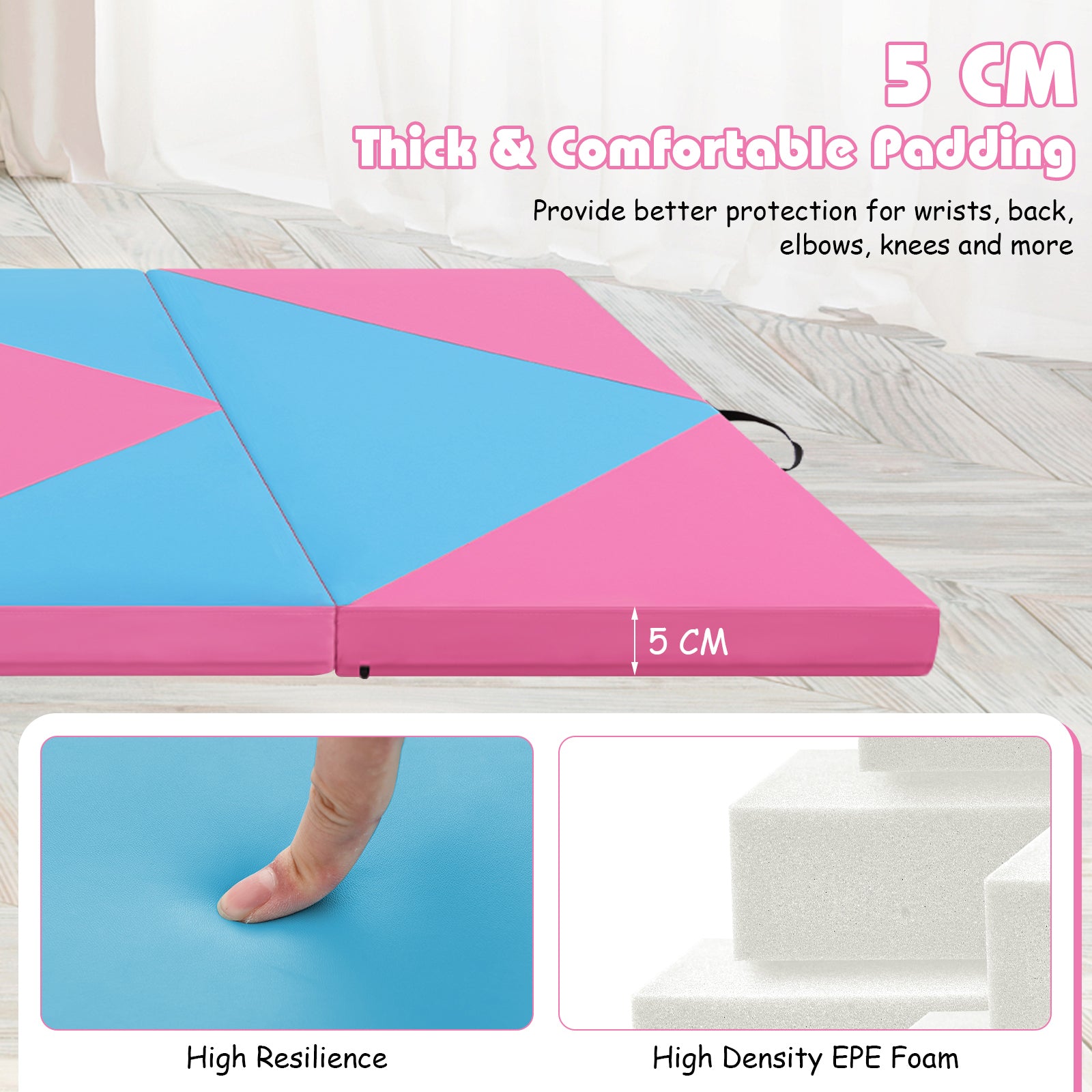 240 x 117 x 5 cm Gymnastics 4-fold Tumbling Exercise Mat for Home Gym Fitness-Blue