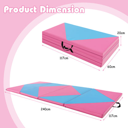 240 x 117 x 5 cm Gymnastics 4-fold Tumbling Exercise Mat for Home Gym Fitness-Blue