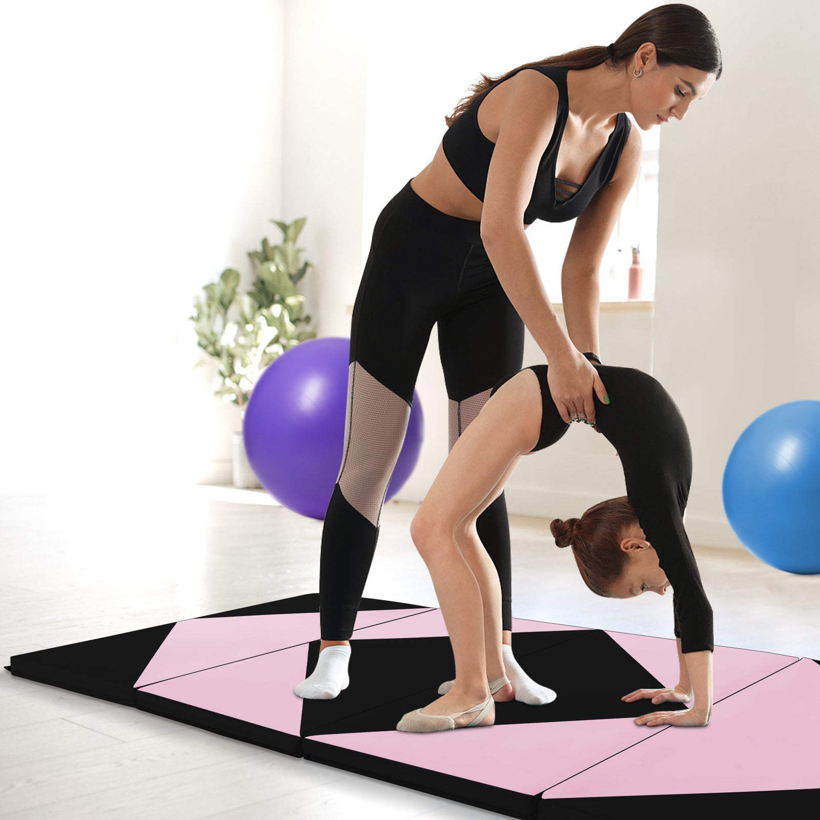 240 x 117 x 5 cm Gymnastics 4-fold Tumbling Exercise Mat for Home Gym Fitness-Pink