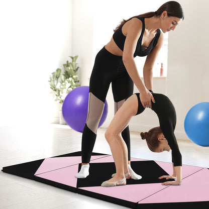 240 x 117 x 5 cm Gymnastics 4-fold Tumbling Exercise Mat for Home Gym Fitness-Pink