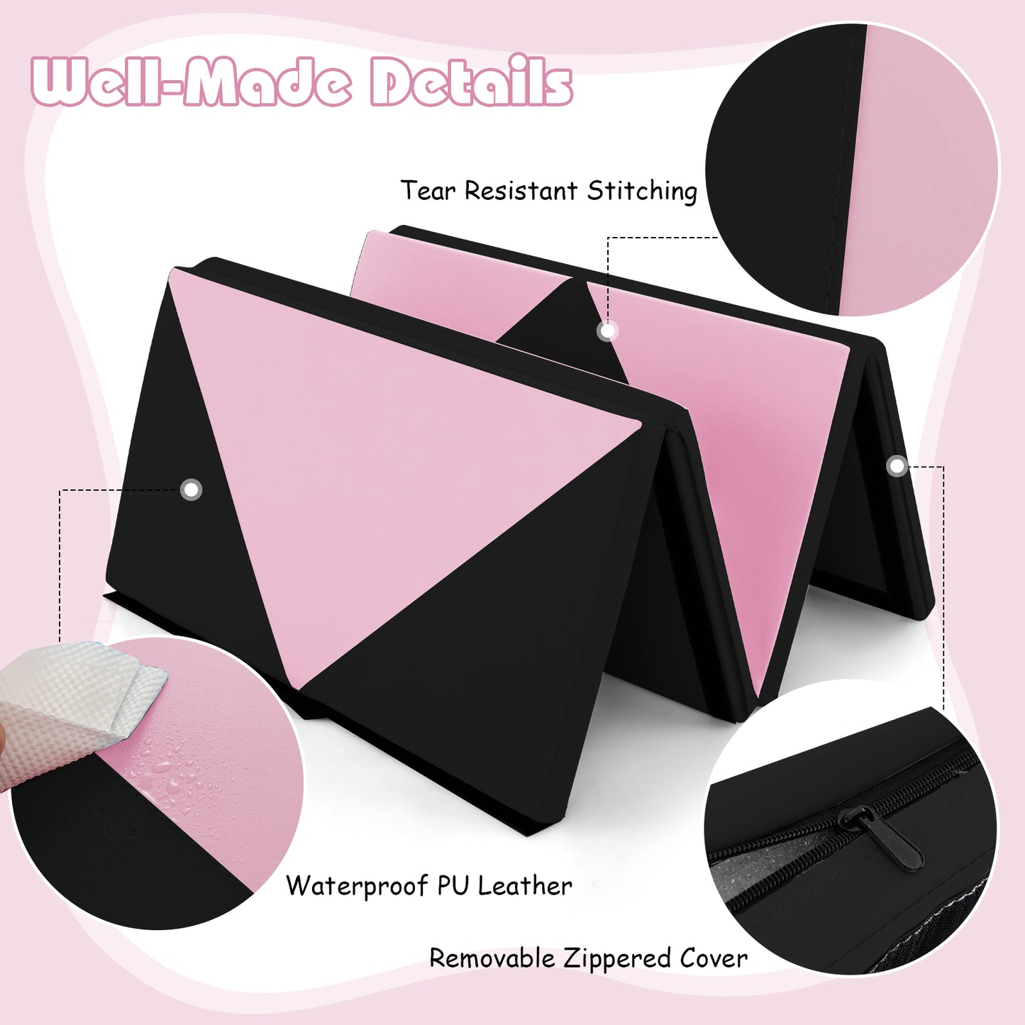 240 x 117 x 5 cm Gymnastics 4-fold Tumbling Exercise Mat for Home Gym Fitness-Pink