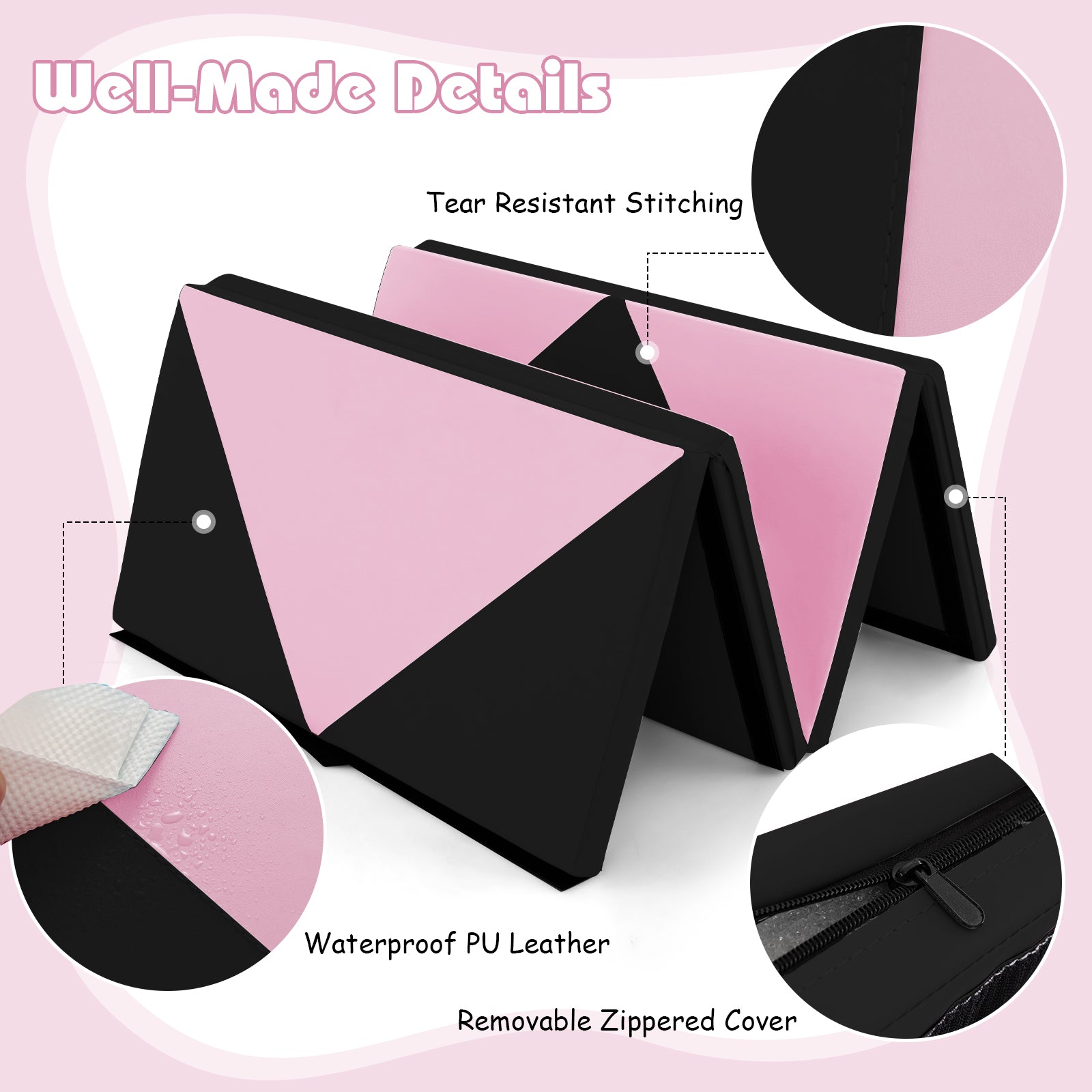 240 x 117 x 5 cm Gymnastics 4-fold Tumbling Exercise Mat for Home Gym Fitness-Pink