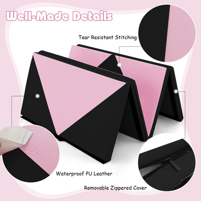 240 x 117 x 5 cm Gymnastics 4-fold Tumbling Exercise Mat for Home Gym Fitness-Pink