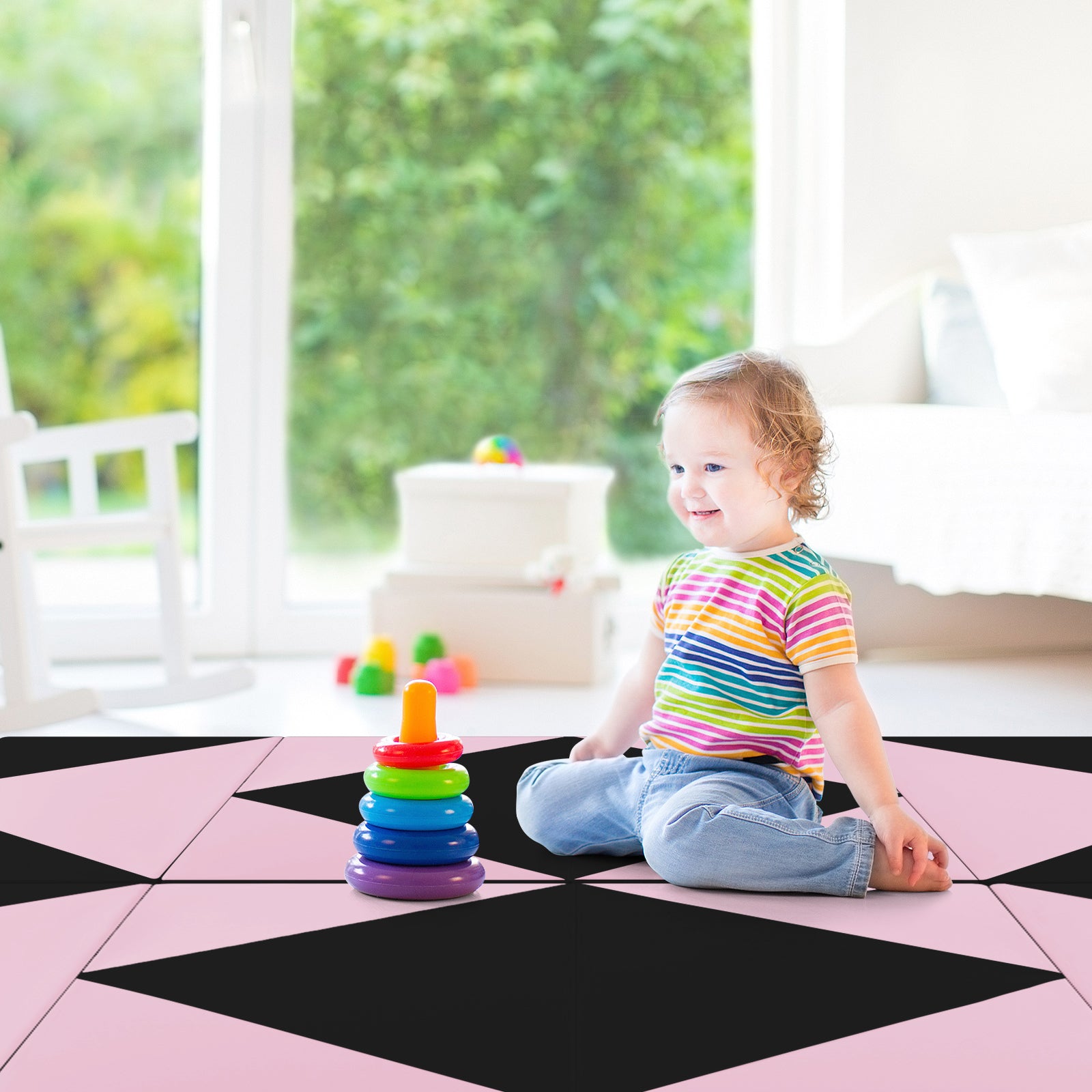 240 x 117 x 5 cm Gymnastics 4-fold Tumbling Exercise Mat for Home Gym Fitness-Pink