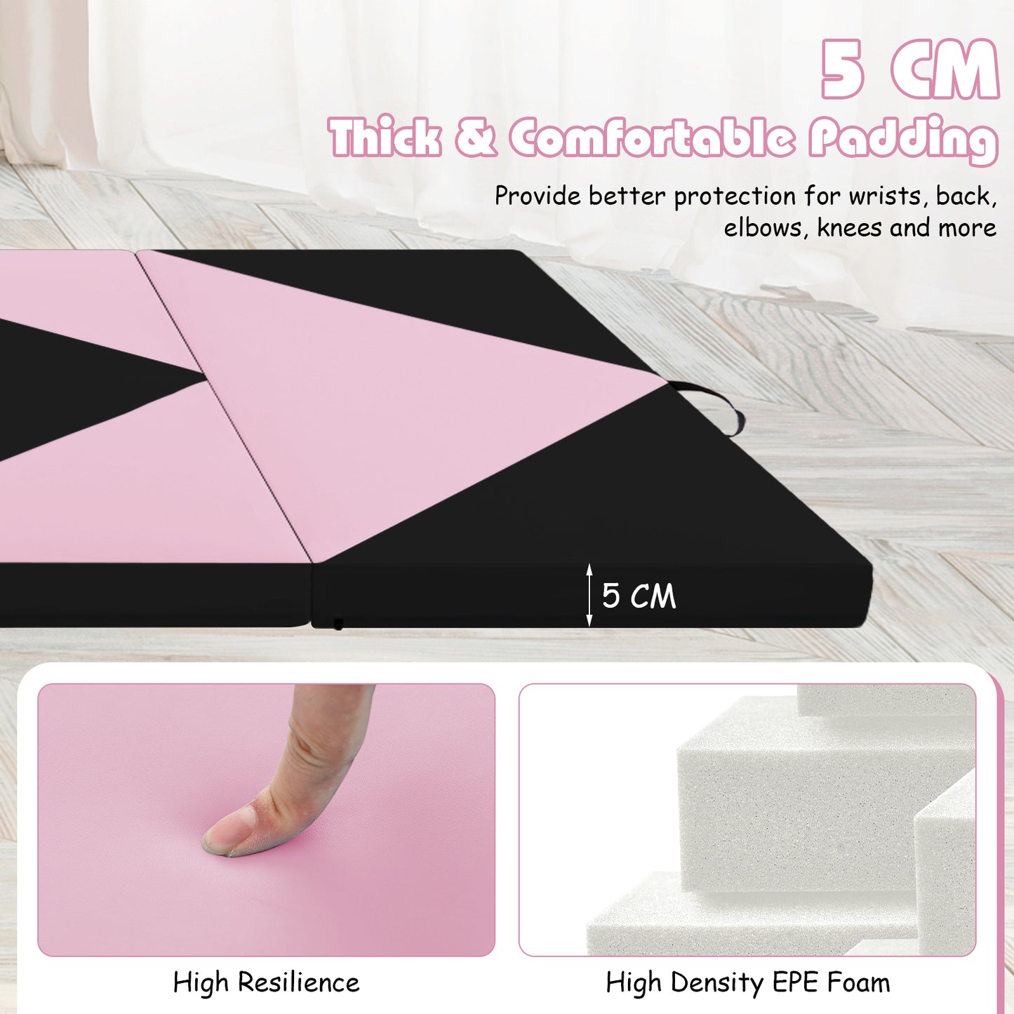 240 x 117 x 5 cm Gymnastics 4-fold Tumbling Exercise Mat for Home Gym Fitness-Pink