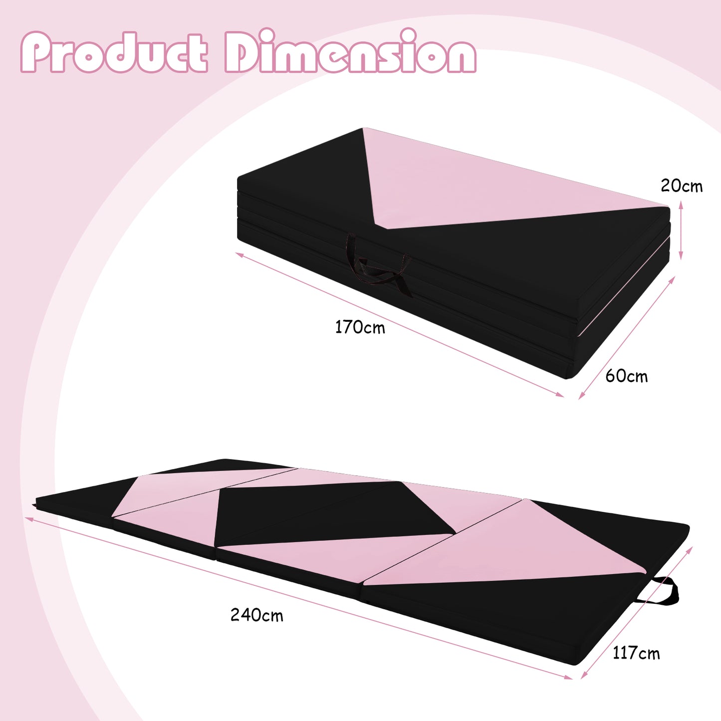 240 x 117 x 5 cm Gymnastics 4-fold Tumbling Exercise Mat for Home Gym Fitness-Pink