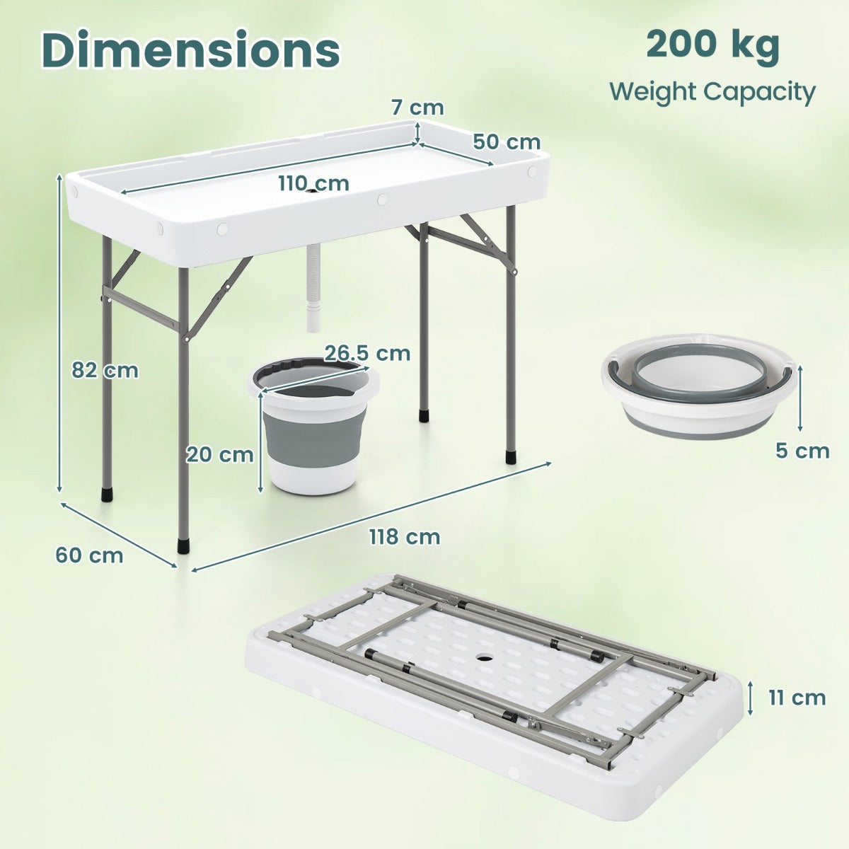 Portable Outdoor Cooler Table with Drain and Removable Matching Skirt-White