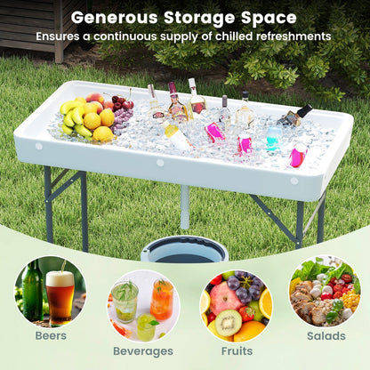 Portable Outdoor Cooler Table with Drain and Removable Matching Skirt-White