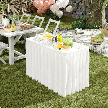 Portable Outdoor Cooler Table with Drain and Removable Matching Skirt-White