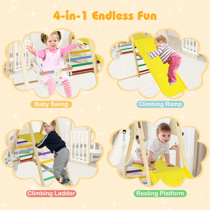 4-in-1 Indoor Jungle Gym Playground with Baby Swing Resting Platform-Multicolour