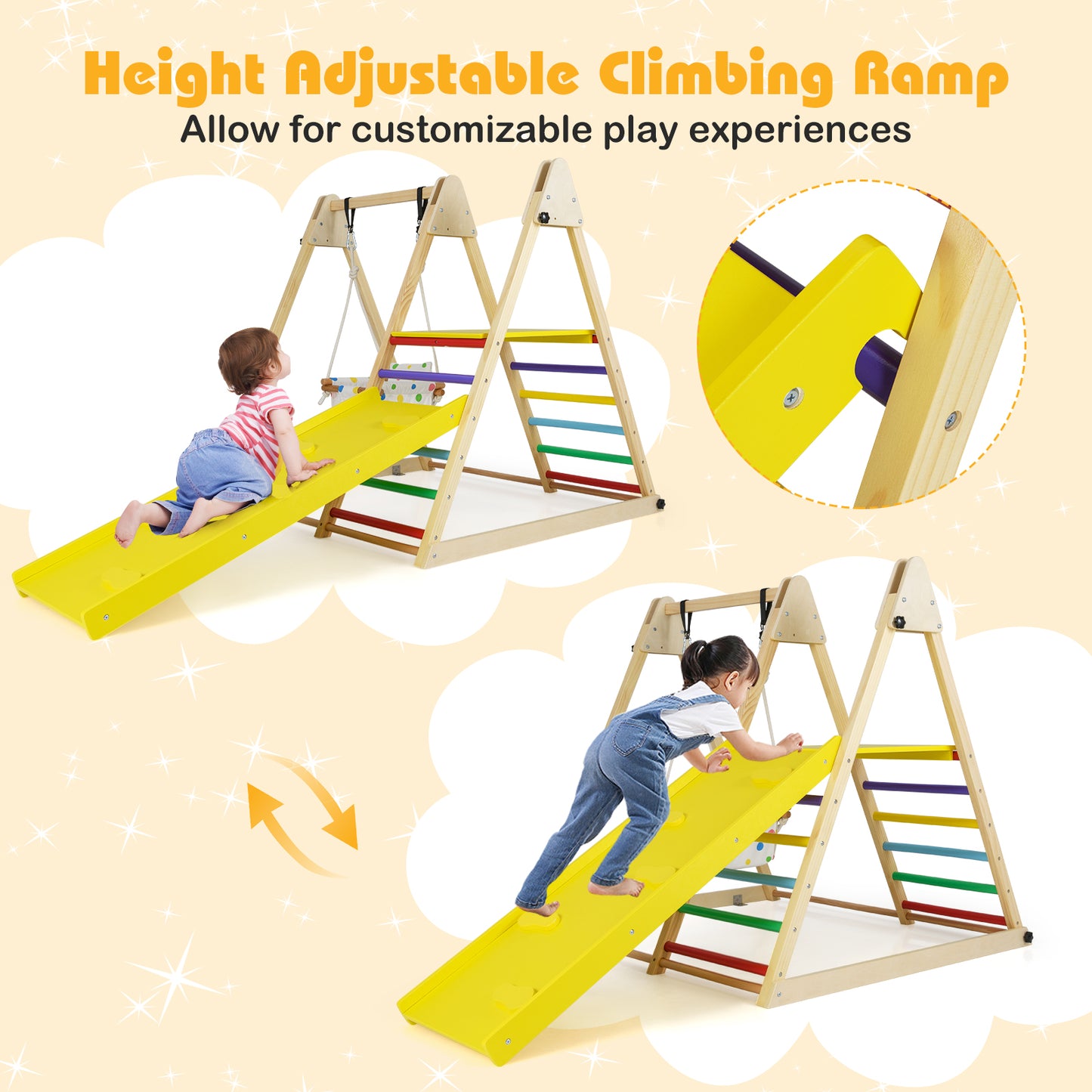 4-in-1 Indoor Jungle Gym Playground with Baby Swing Resting Platform-Multicolour