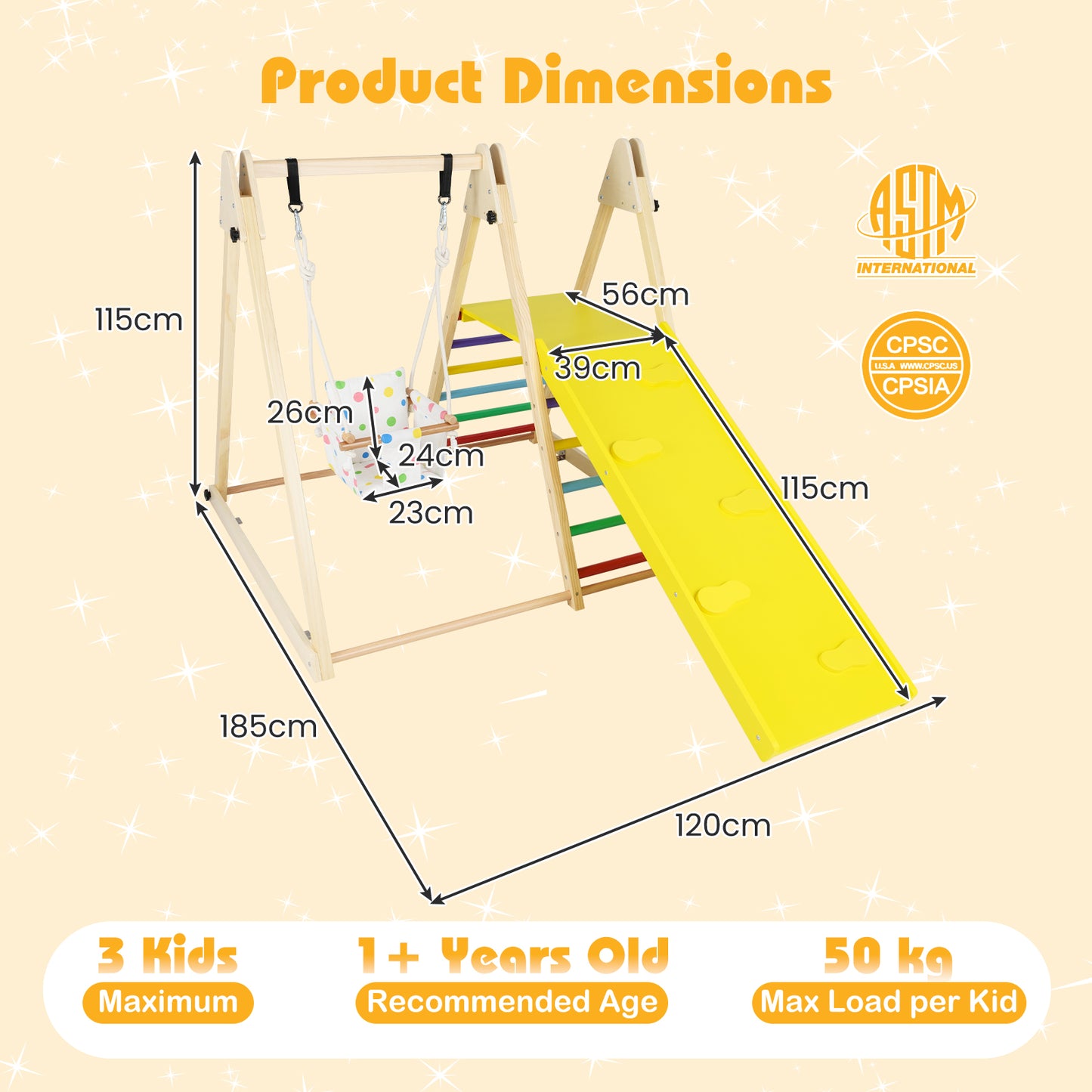 4-in-1 Indoor Jungle Gym Playground with Baby Swing Resting Platform-Multicolour